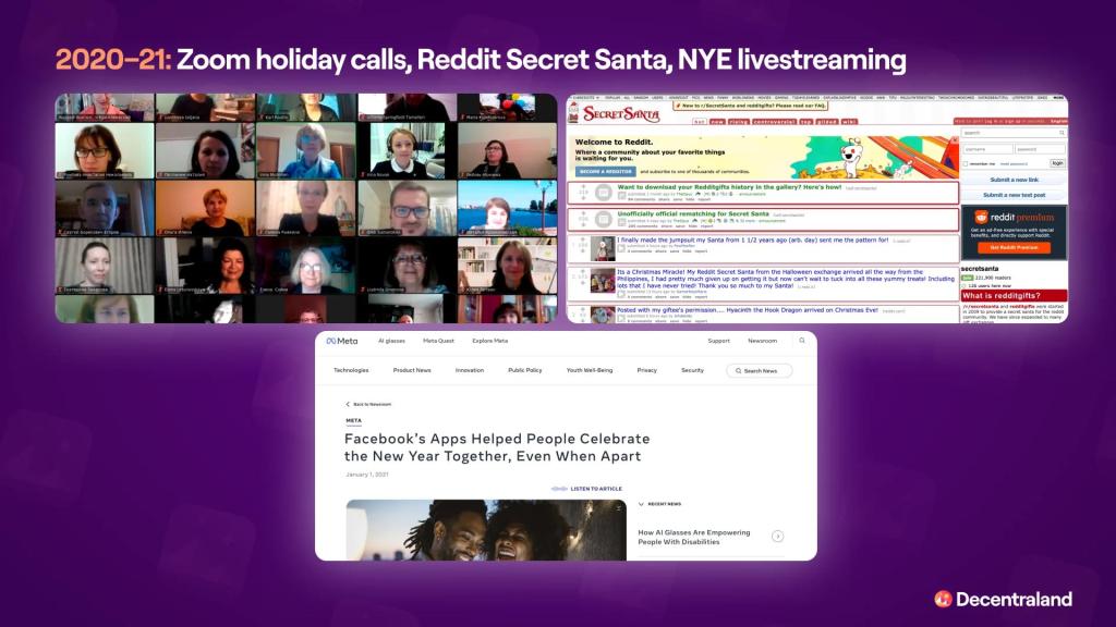 An infographic on 2020-21 holiday years (Zoom calls, Reddit Secret Santa, NYE livestreaming).