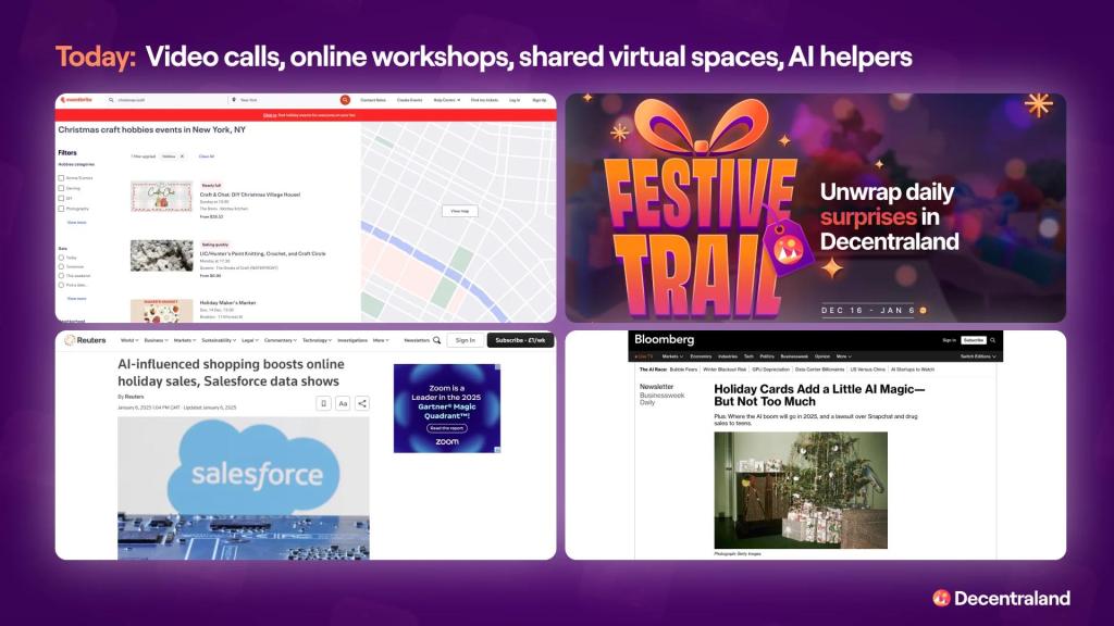 An infographic on today's holiday celebration (video calls, online workshops, shared virtual spaces, AI helpers).