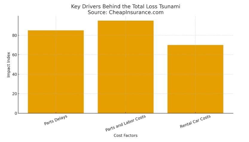 A data chart showing the impact index and cost factors of key drivers behind the total loss tsunami.