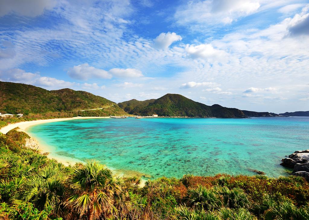 A view of the Aharen Beach in Okinawa, Japan.