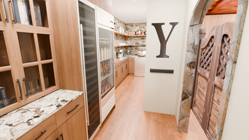 Interior of a modern kitchen's butler pantry inspired by the TV show, Yellowstone.
