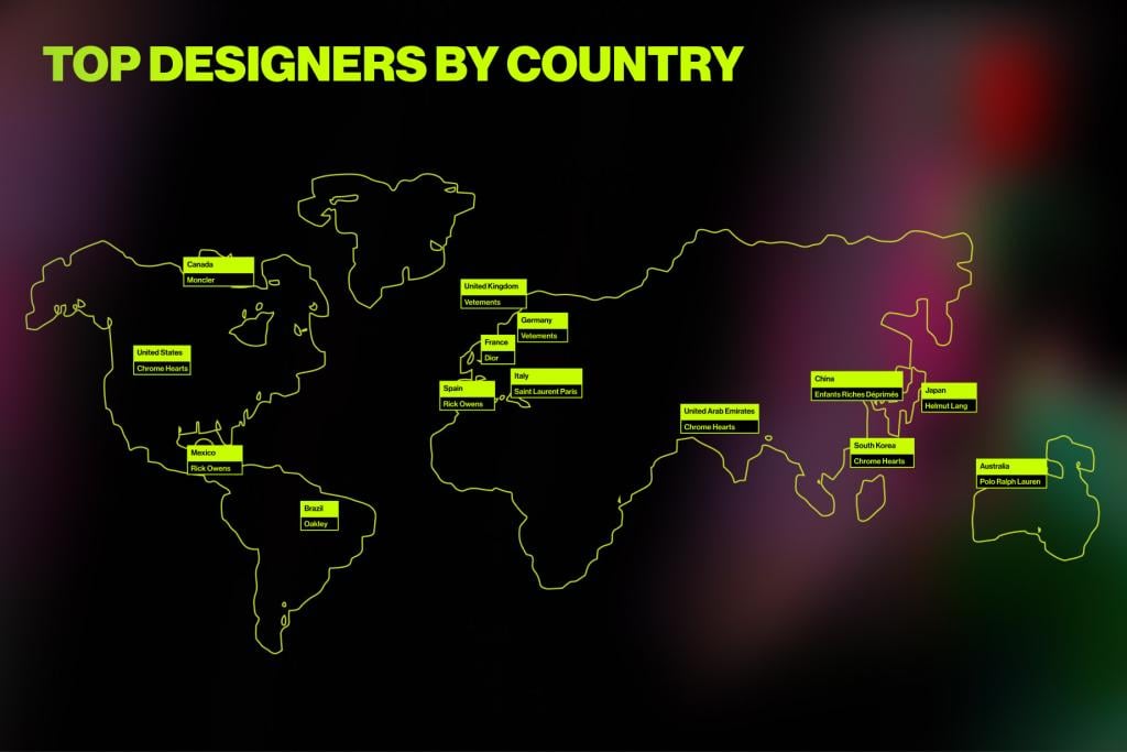 A graphic of the world map showing the top designers by country.