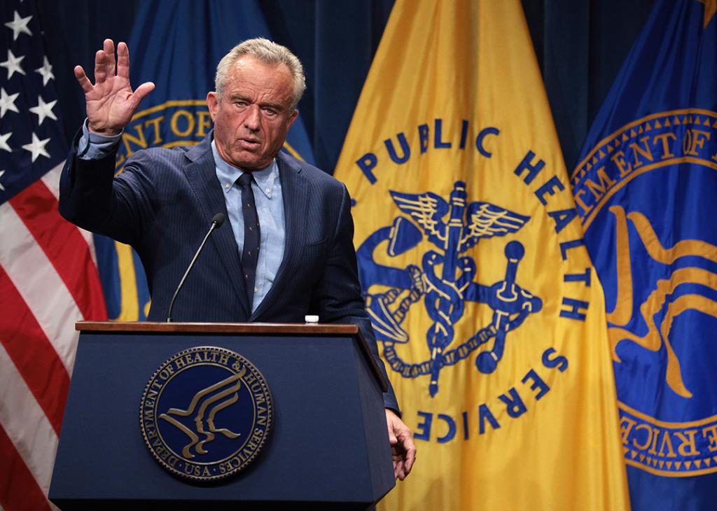 U.S. Secretary of Health and Human Services Robert F. Kennedy Jr. during a news conference at the Department of Health and Human Services on April 16, 2025 in Washington, DC.