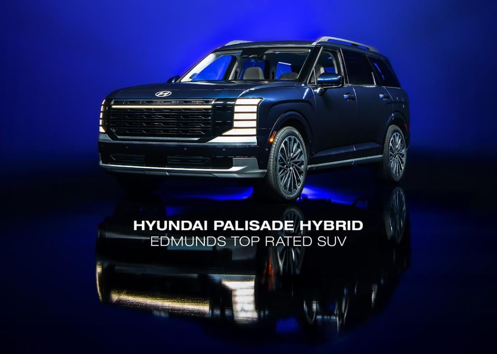 This photo provided by Edmunds shows the Hyundai Palisade Hybrid, the Edmunds Top Rated SUV for 2026.  