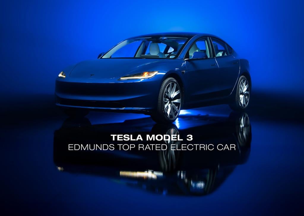 This photo provided by Edmunds shows the Tesla Model 3, the Edmunds Top Rated Electric Car for 2026. 