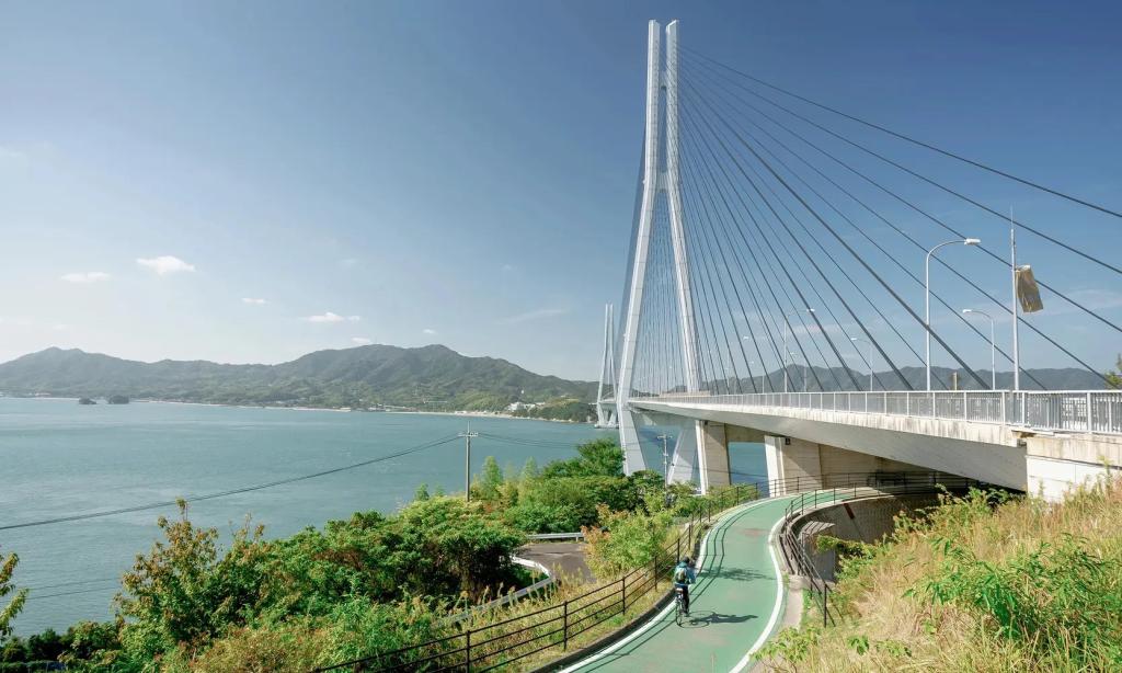 Suspension bridge on the Shimanami Kaido above the Seto Inland Sea.