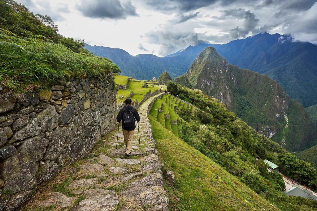 A hiker walking the Inca Trail to Machu Picchu.