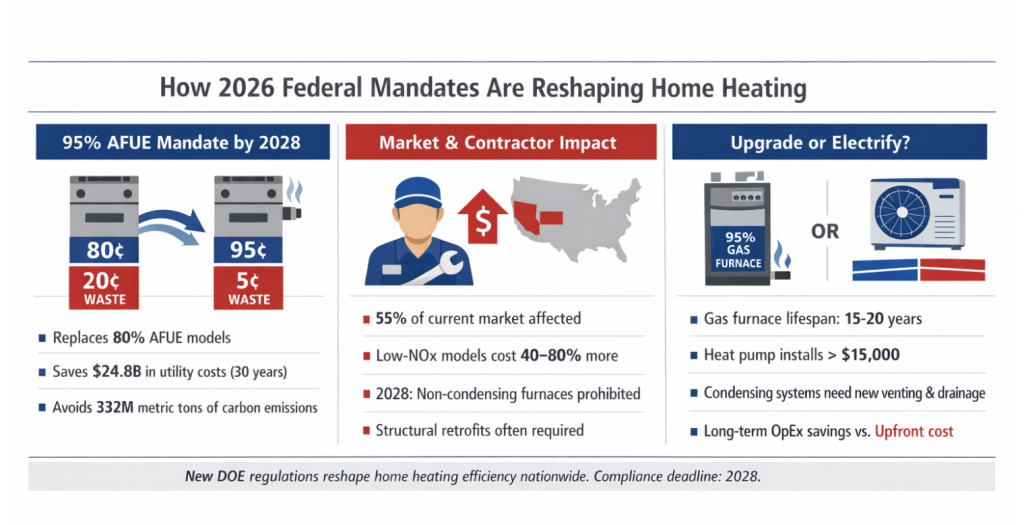 A data graphic on how 2026 federal mandates are reshaping home heating.
