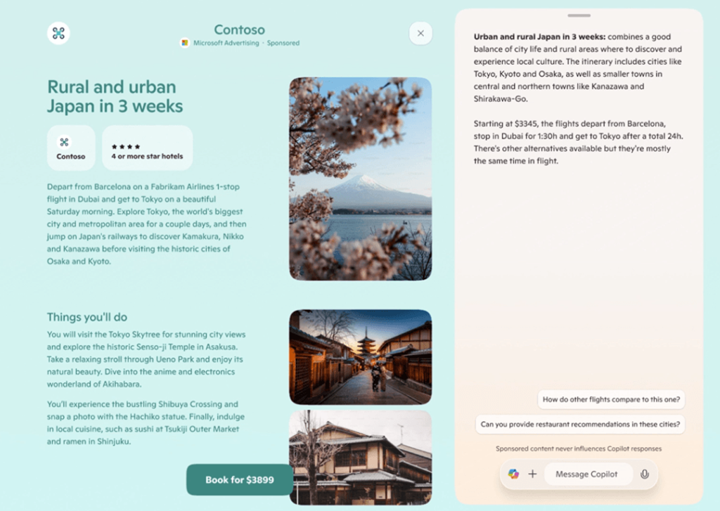 A screenshot showing example of how Copilot use agentic AI to provide an immersive and personalized shopping experience.