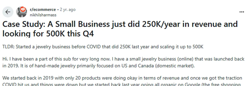 A screenshot showing a case study on Reddit. 