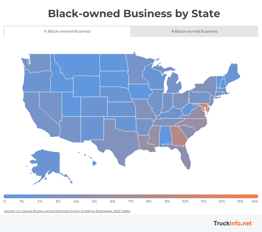 A data map showing percentage of black-owned businesses per state.