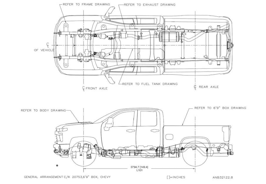 A sketch diagram of truck design.