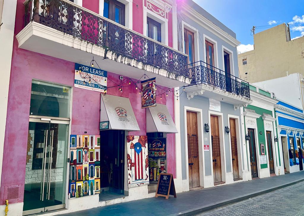 Shops along the Calle de la Fortaleza in San Juan, Puerto Rico.