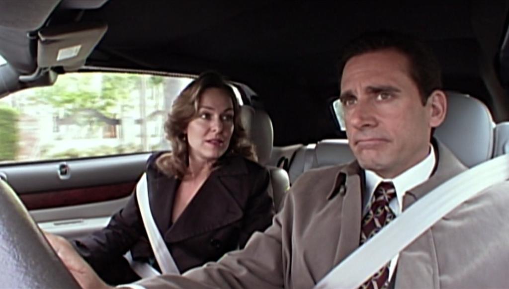 Pam and Michael sitting in a car on The Office