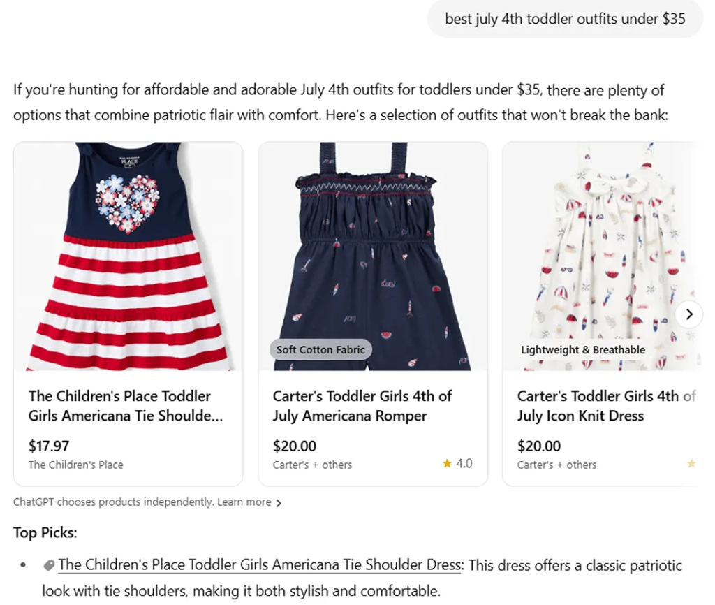 Shopping results sourced from ChatGPT. 