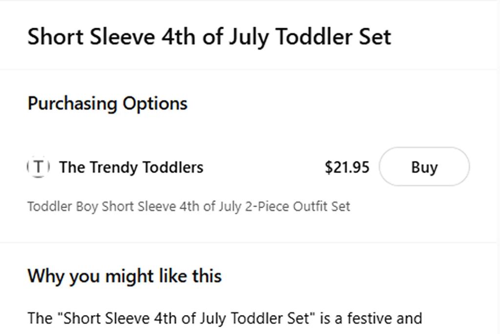 A screenshot showing a ChatGPT shopping's search detailed view.