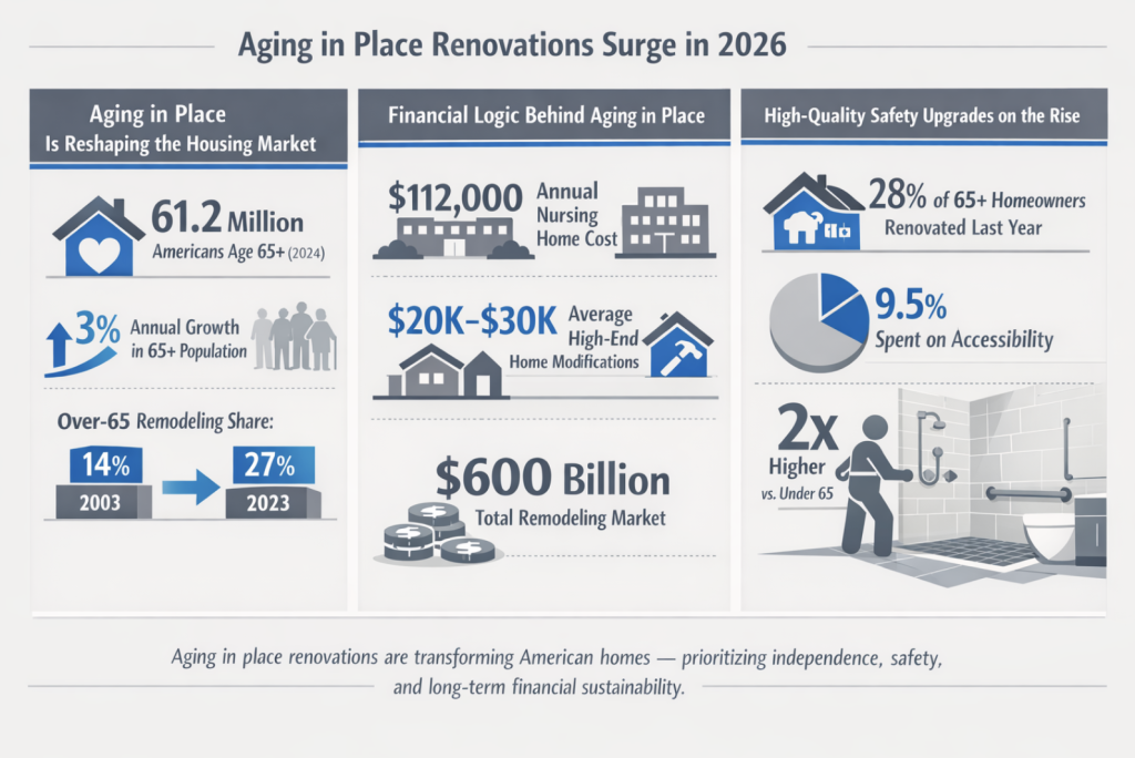 Overview of data on aging in place renovations surge in 2026.