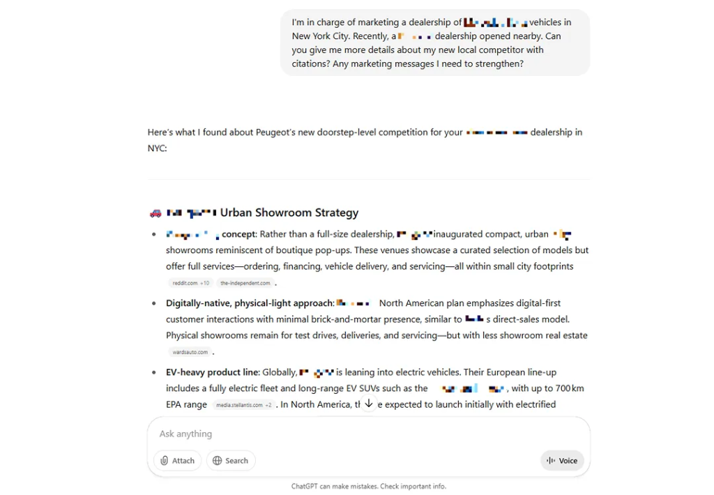 A ChatGPT example prompt asking for information about a brand that recently opened nearby.