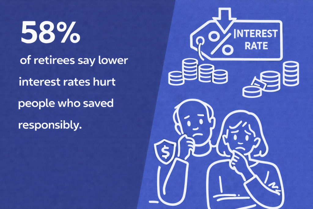 An infographic stating that 58% of retirees say lower interest rates hurt people who saved responsibly.