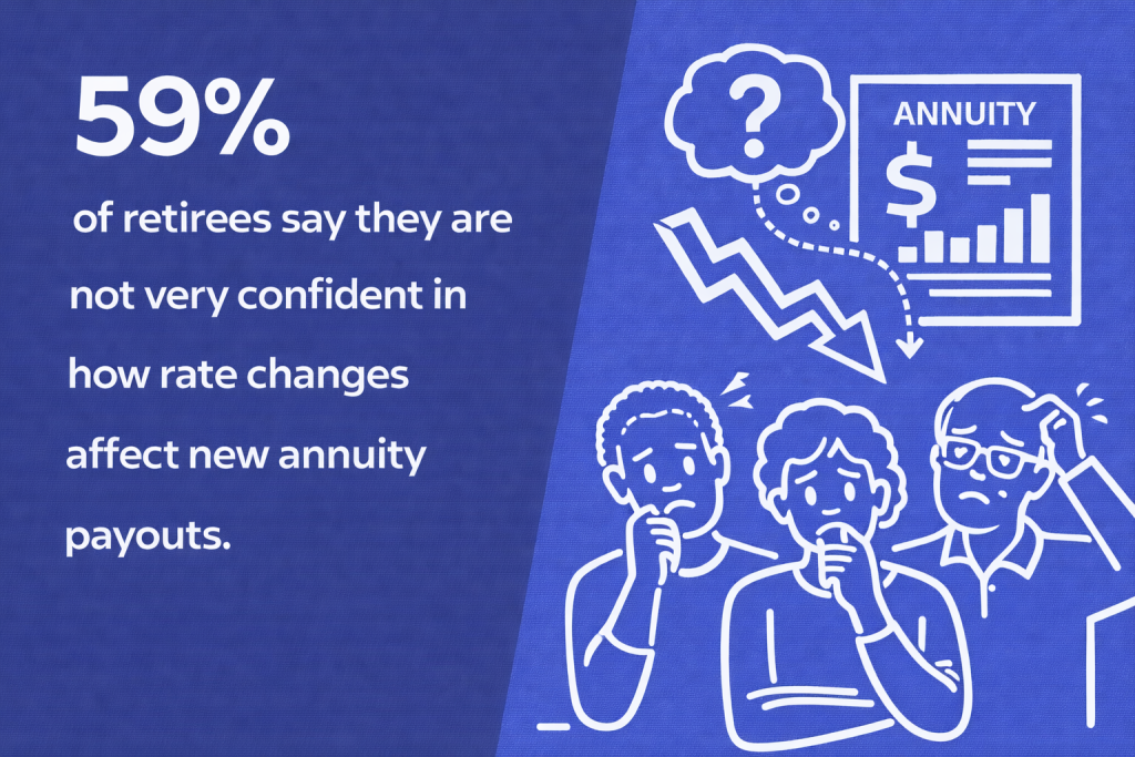 An infographic stating that 59% of retirees say they are not very confident in how rate changes affect new annuity payouts.