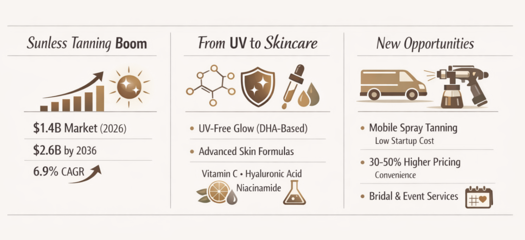 An infographic showing the market trends reshaping the sunless tanning industry.
