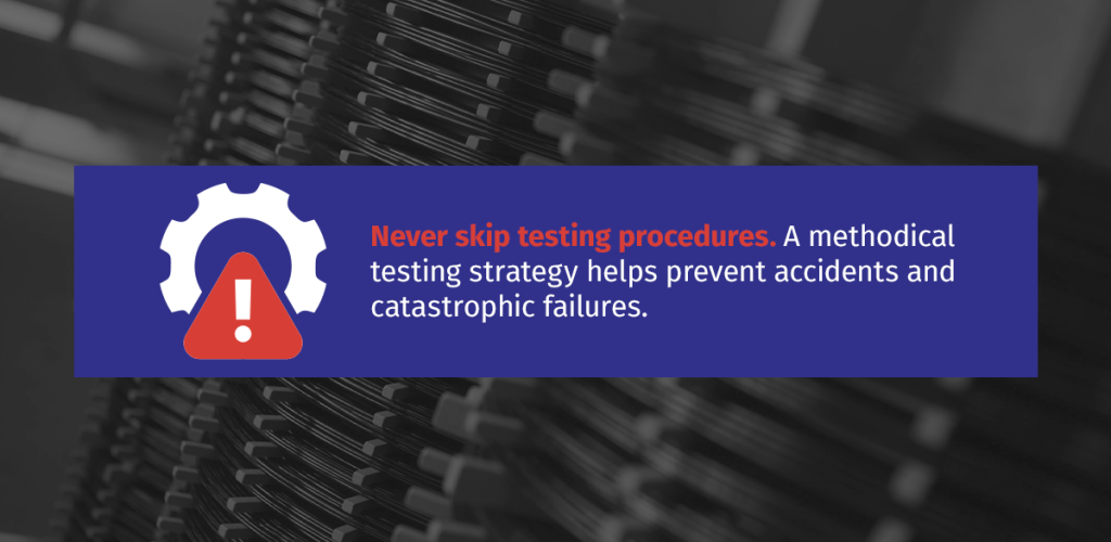 An infographic reminding to never skip testing procedures when replacing a transformer.