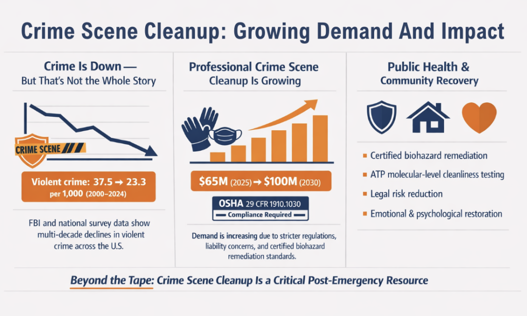 An infographic on the growing demand and impact of crime scene cleanup.