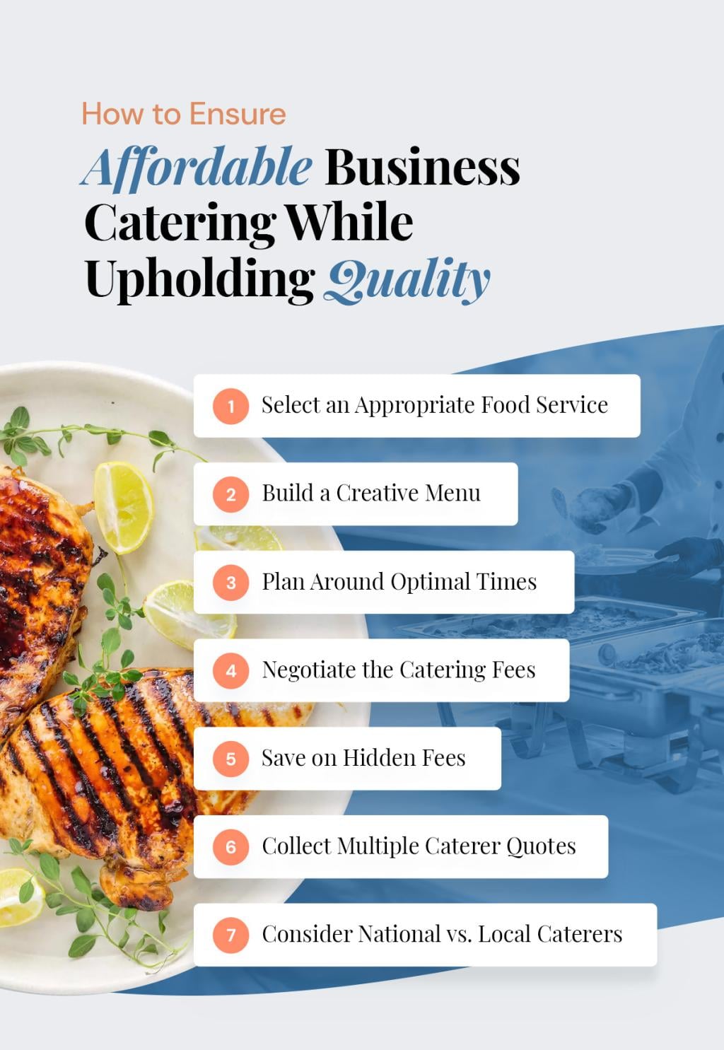 An infographic on how to ensure affordable business catering while upholding quality.