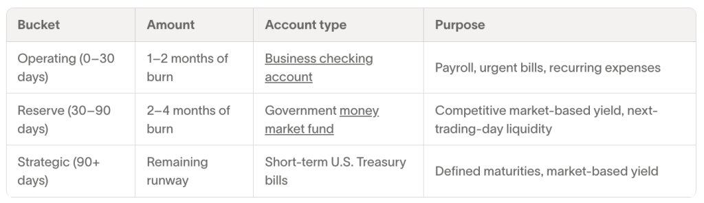 A table of segment cash by time horizon, account types, and purpose.