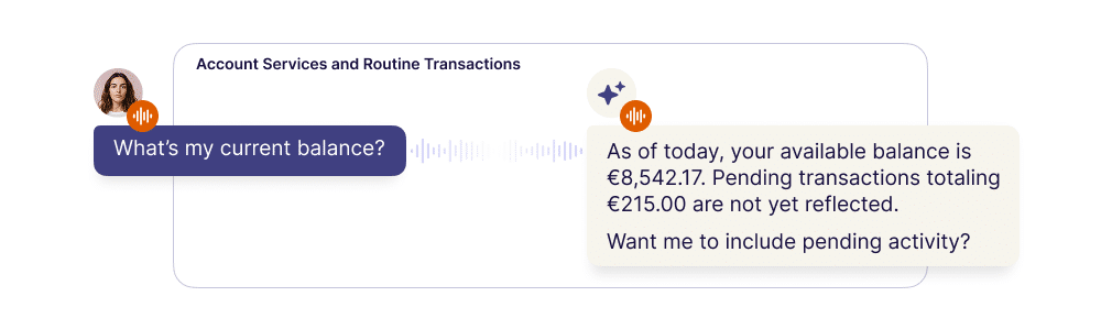 An infographic of a sample customer inquiry about their current account balance and an AI response.