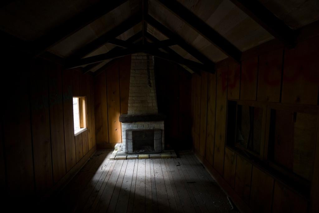 Light streams into an abandoned building at what was once St. Ann's Retreat.