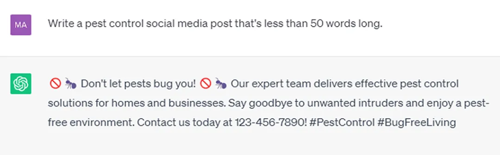 A social media post generated from a prompt on ChatGPT.