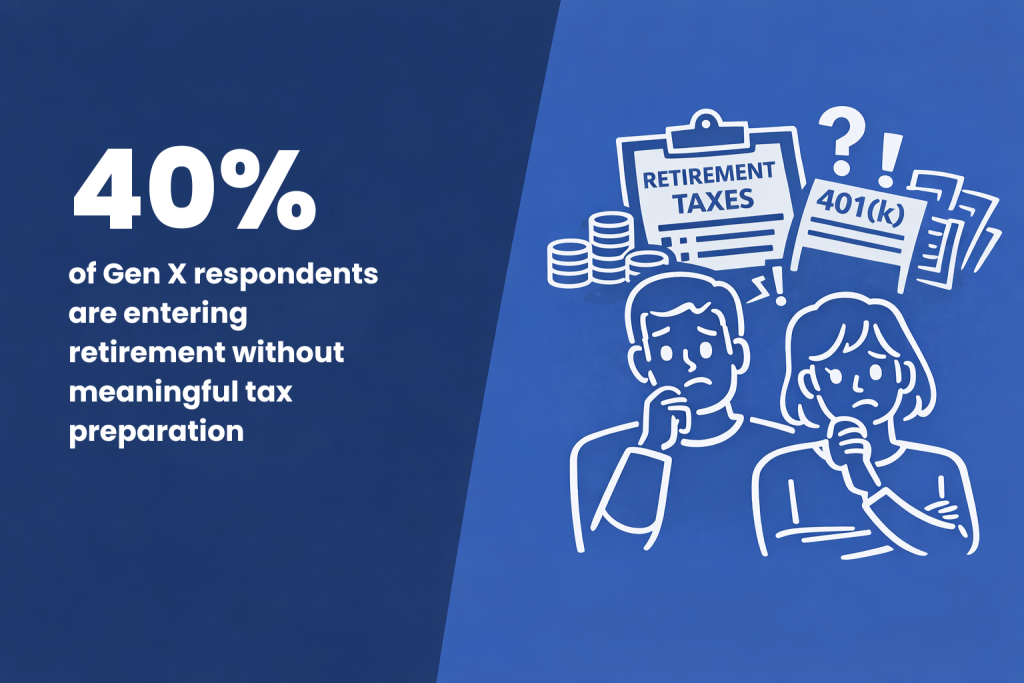 An infographic stating that 40% of Gen X respondents are entering retirement without meaningful tax preparation.