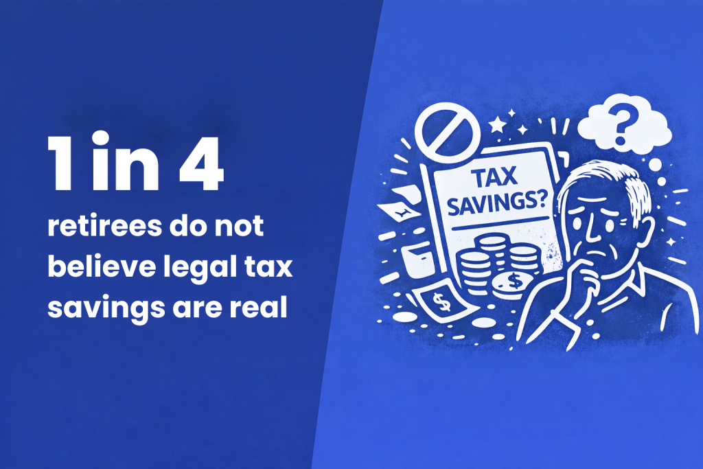 An infographic stating that 1 in 4 retirees do not believe legal tax savings are real.