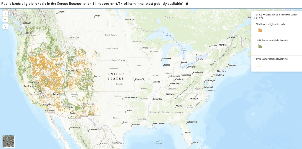 A screenshot of a map that showed public lands eligible for sale under a proposal by Utah Senator Mike Lee.