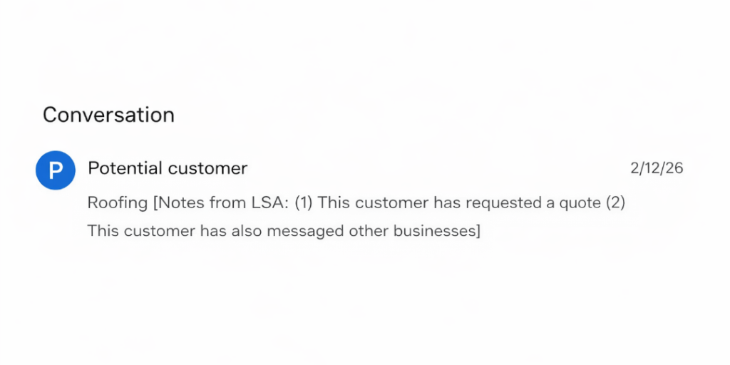 Customer details showed from a Google LSA's lead. 
