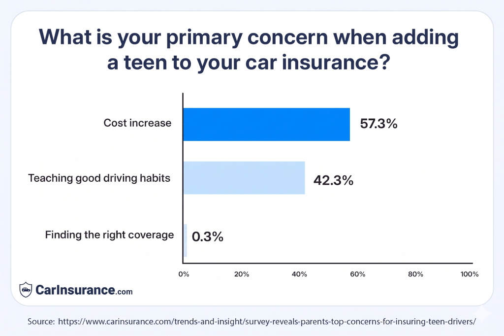 A data bar chart showing the primary concerns of parents when adding a teen to your car insurance.