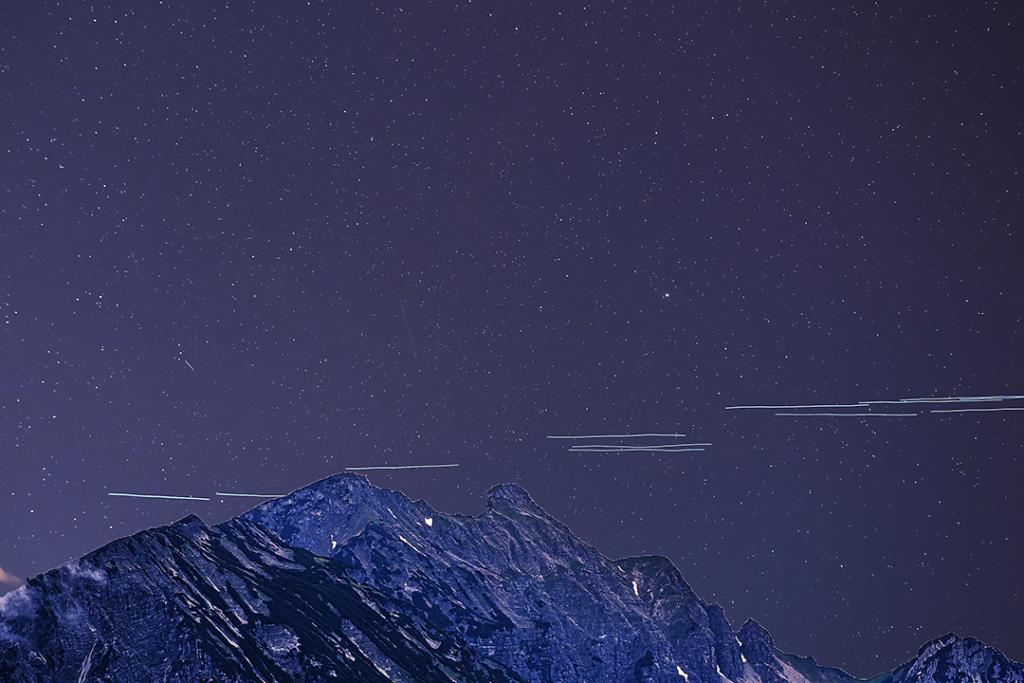 Starlink satellites in the night sky.