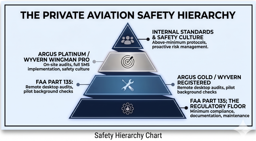 A pyramid chart showing the private aviation safety hierarchy.