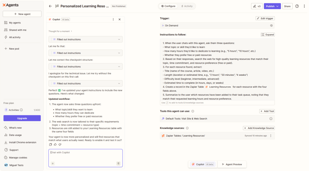 A sample screenshot of building a brainstorming list.