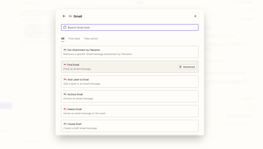 A sample screenshot of selecting tools to connect and configure with the AI agent.
