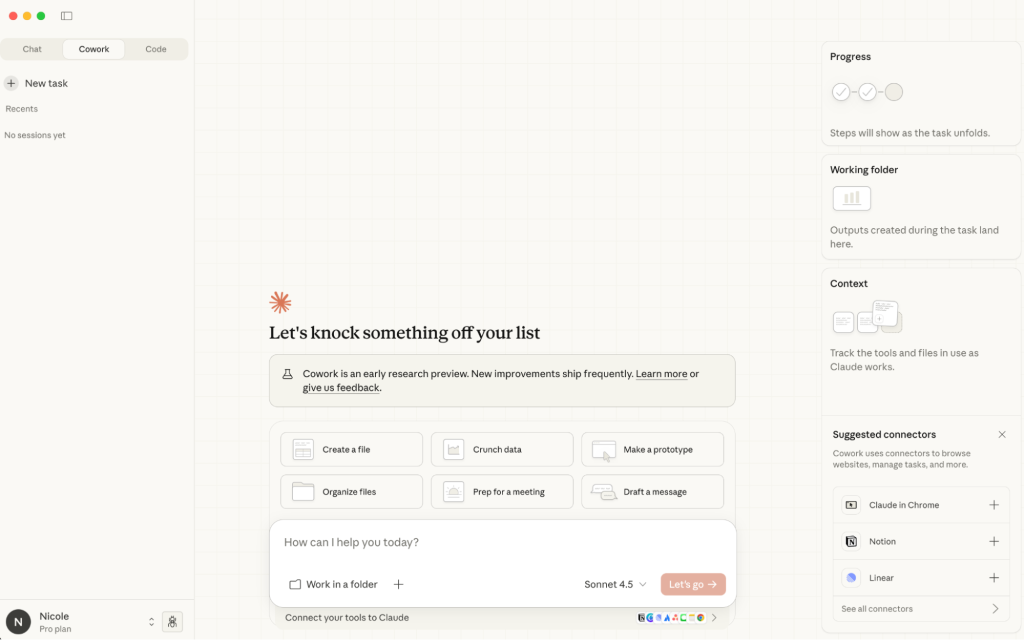 A screenshot of a Claude Cowork interface.