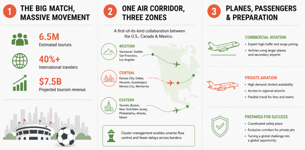An infographic showing data on the flight, aviation, and tourism stats of the World Cup traffic.