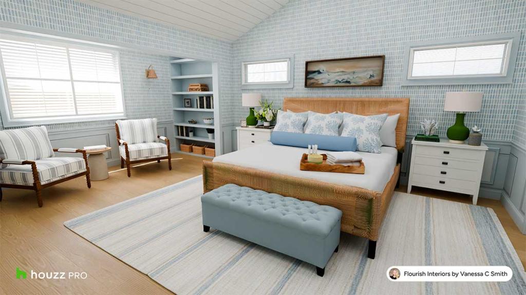 A dreamy and soothing Nantucket-inspired bedroom by Flourish Interiors.
