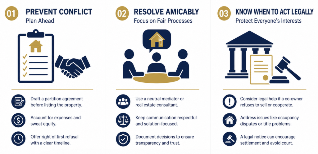An infographic detailing the process of disputing properties and assets.