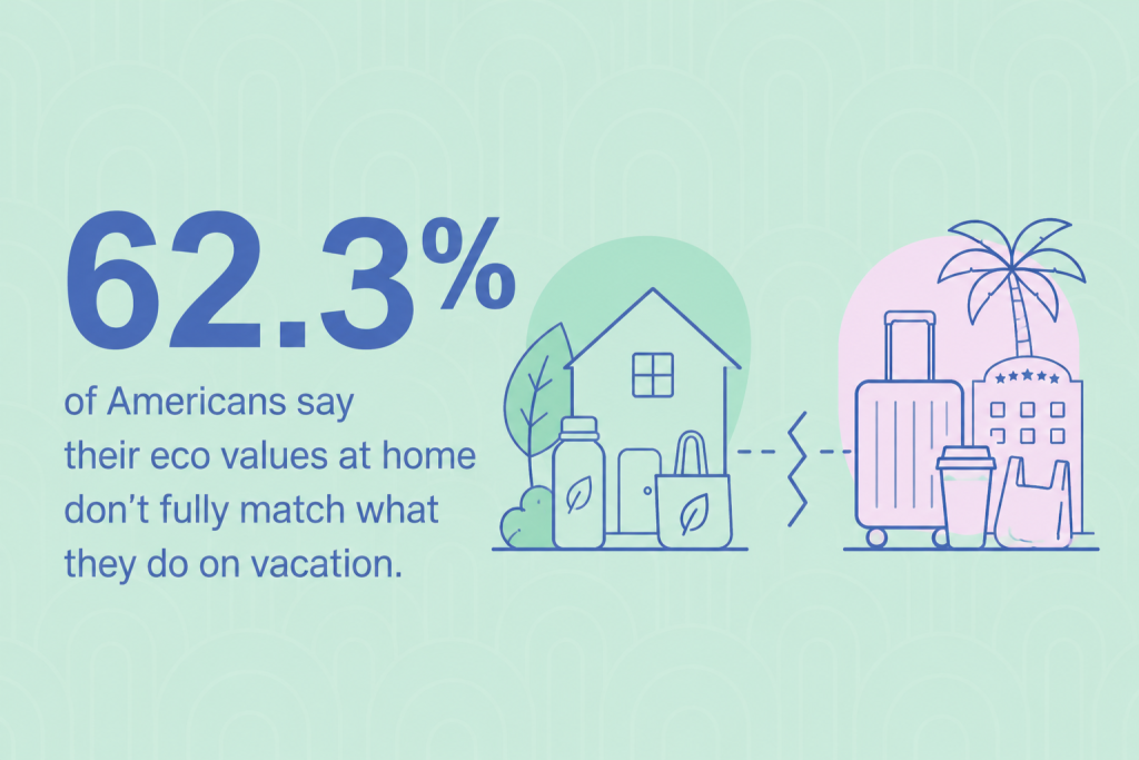 An infographic stating that 62.3% of Americans say their eco values at home don't fully match what they do on vacation.