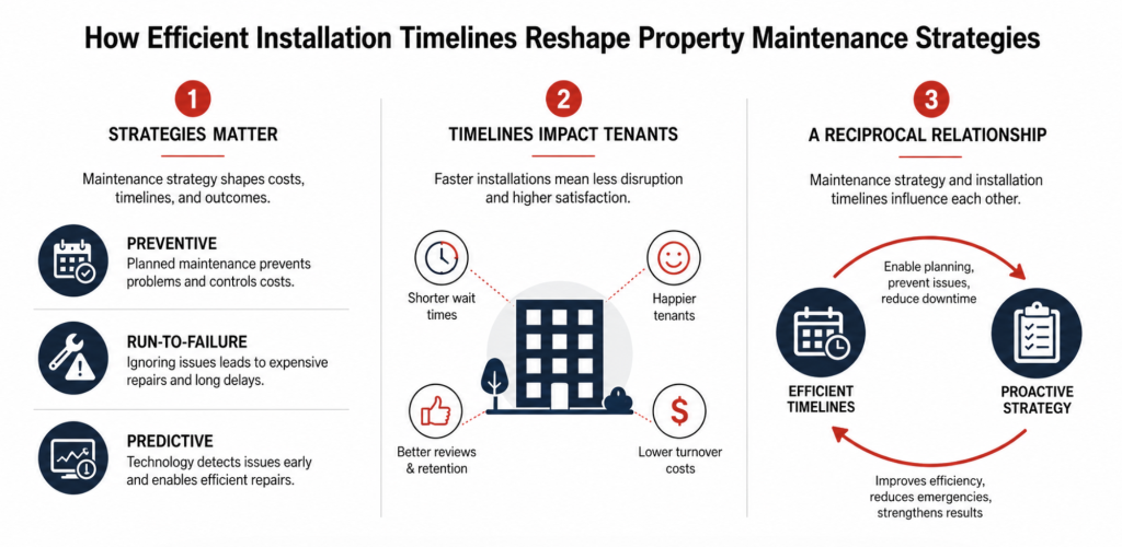 An infographic detailing how efficient installation timelines optimize property maintenance strategies.