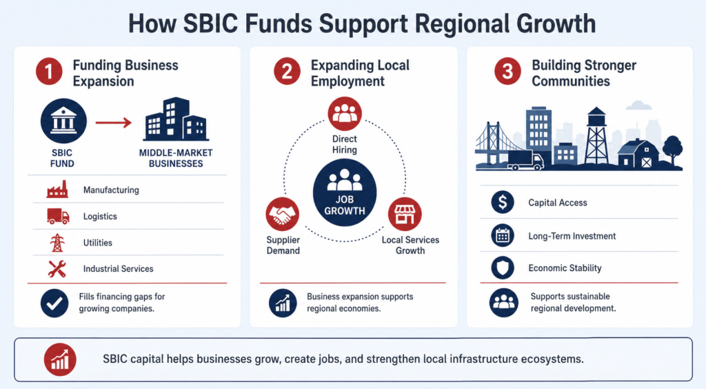 An infographic showing the process on how SBIC funds support regional growth.