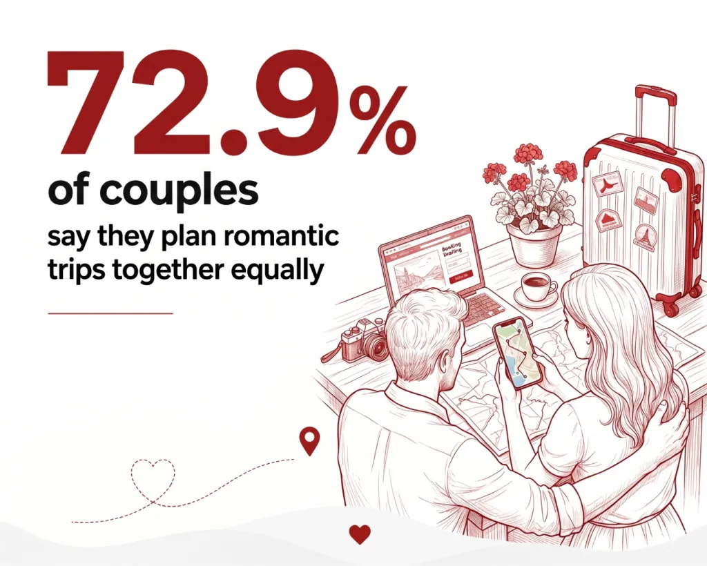 A poster showing a survey result of couples who equally plan a romantic trip together.