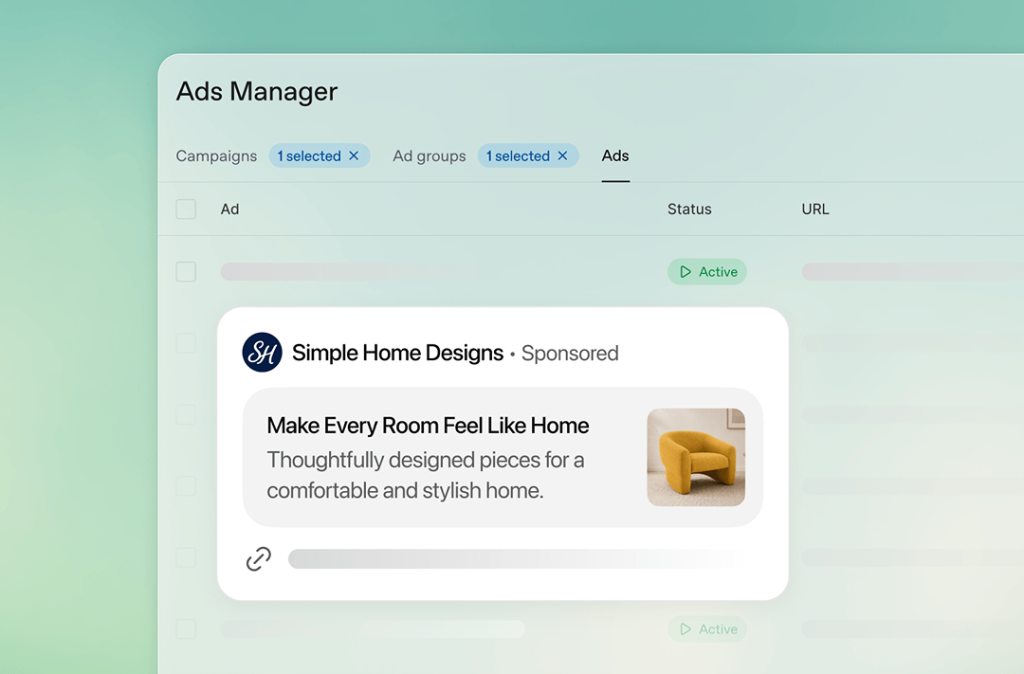 A screenshot of a home design advertisement from ChatGPT's Ads Manager.